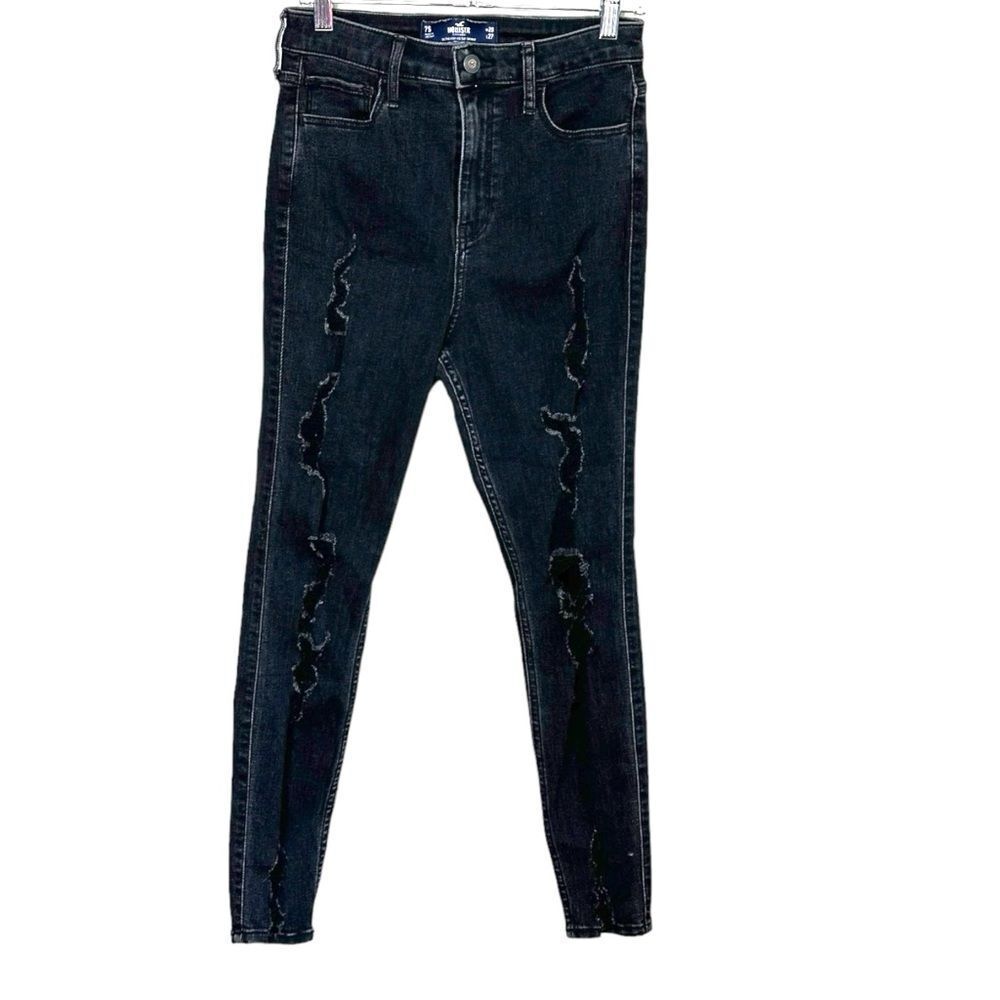 Hollister black ripped skinny destruction jeans size 7S
